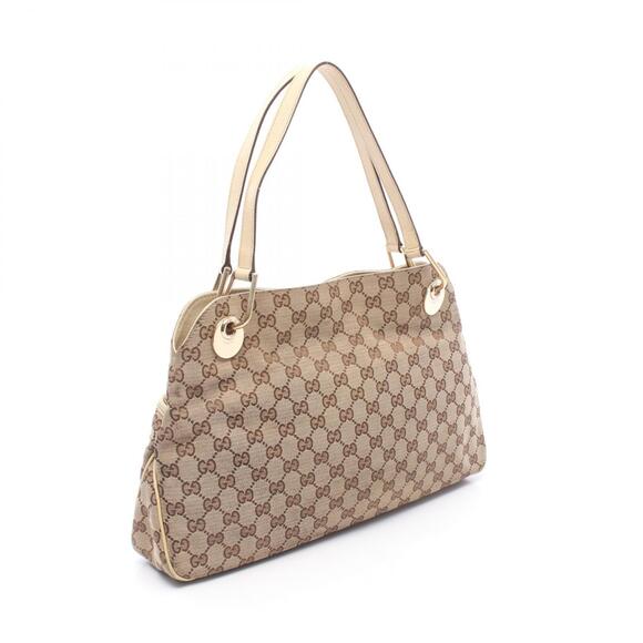 Gucci Handbags - Gucci Ivory White GG Beige Leather Canvas Shoulder Bag White Tan